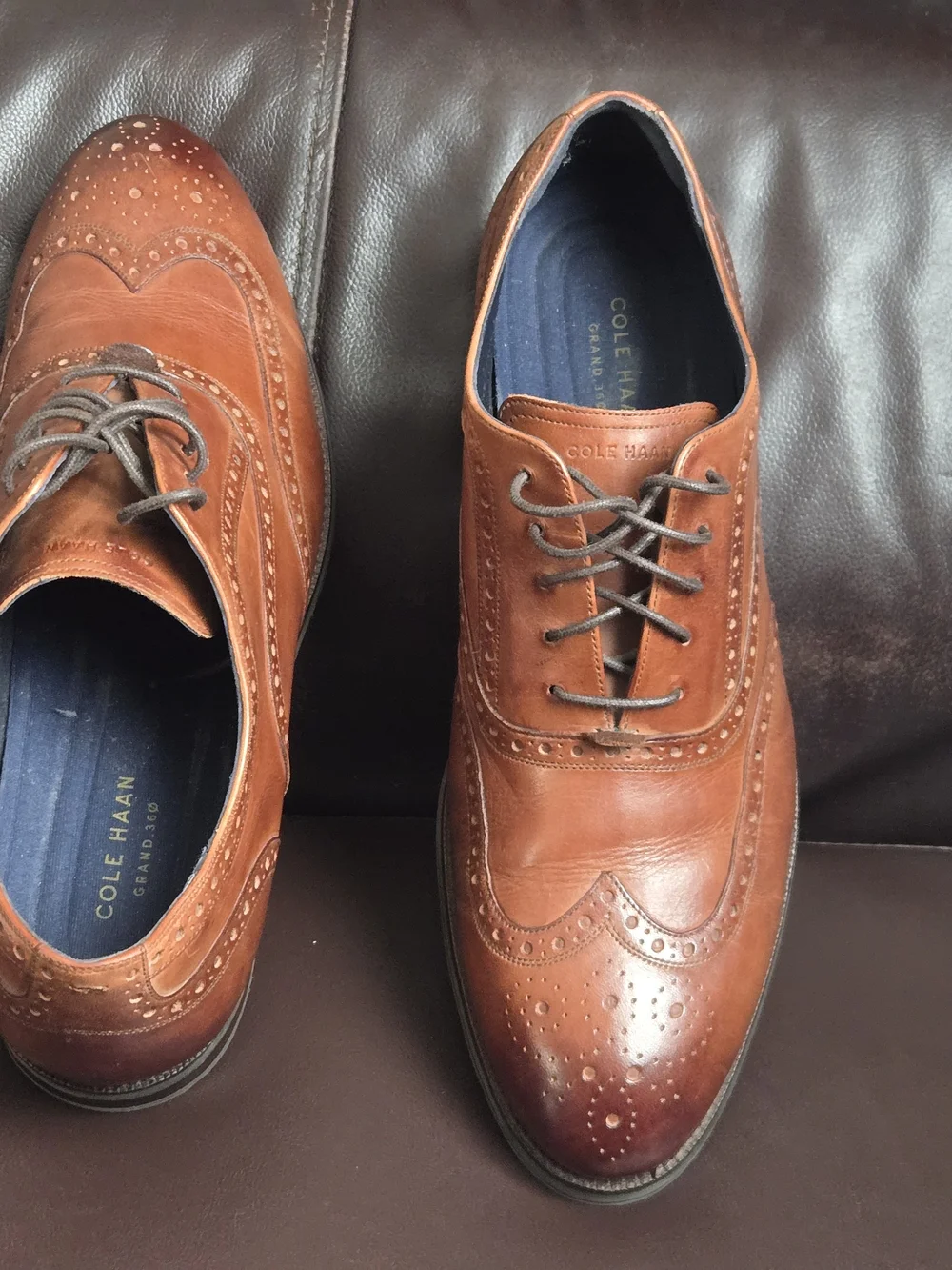 Cole Haan Cognac Brown Leather Wingtip Oxfords